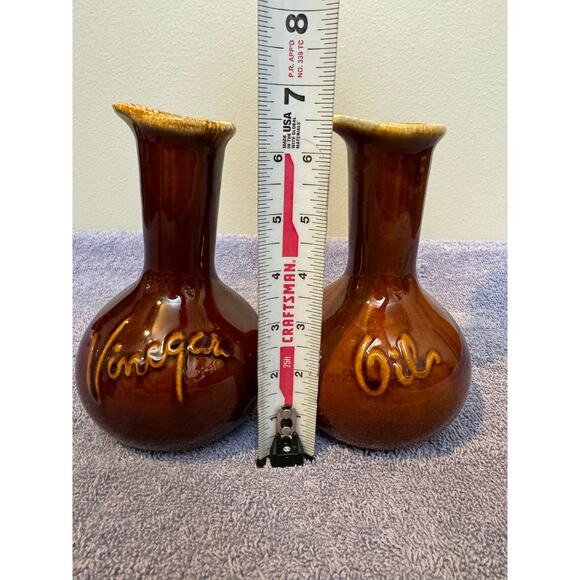 Hull Brown Drip Pottery VINTAGE Oil And Vinegar - Picture 8 of 10